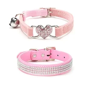 2 COLLARES EN CUERO CON BRILLOS PARA PERROS PEQUEÑOS