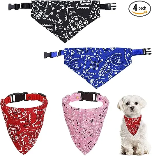 4 COLLARES AJUSTABLES CON BANDANA PARA PERRITOS
