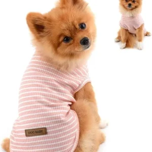 CAMISETA PARA CACHORRO A RAYAS - ROSA TALLA S