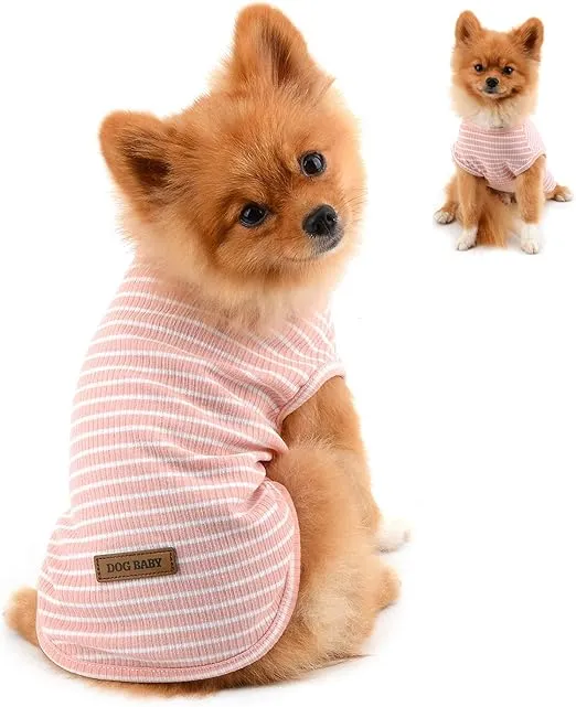 CAMISETA PARA CACHORRO A RAYAS - ROSA TALLA S