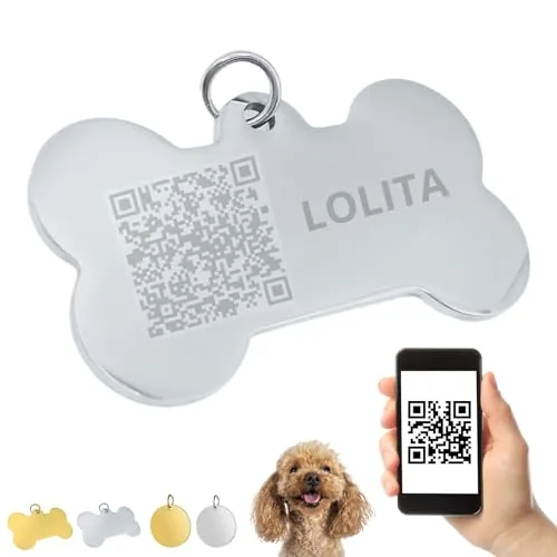 CHAPA IDENTIFICACIÓN PERSONALIZADA PERRO CON CÓDIGO QR