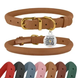 COLLAR DE CUERO PARA PERRO CON PLACA QR
