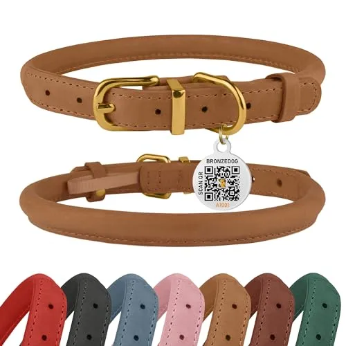 COLLAR DE CUERO PARA PERRO CON PLACA QR