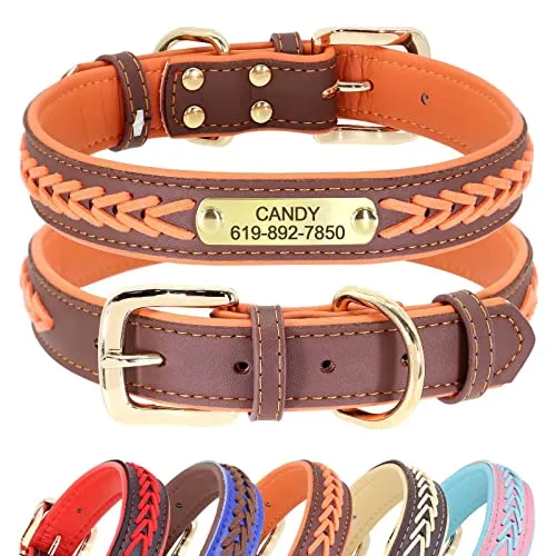 COLLAR DE CUERO TRENZADO CON IDENTIFICACIÓN PERROS PEQUEÑOS