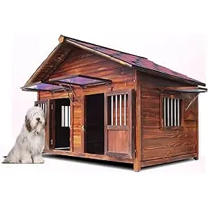 Casa de Perro de Madera, Con Ventanas de Puerta, R