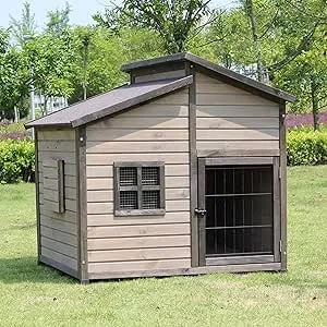 Casa grande de madera para perros con techo de lin