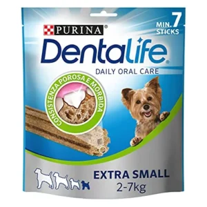 Dentalife Purina Daily Oral Care Extra Small, Snack Dental, Para la higiene oral de perros muy pequeños, Toy , 7 sticks, paquete de 6