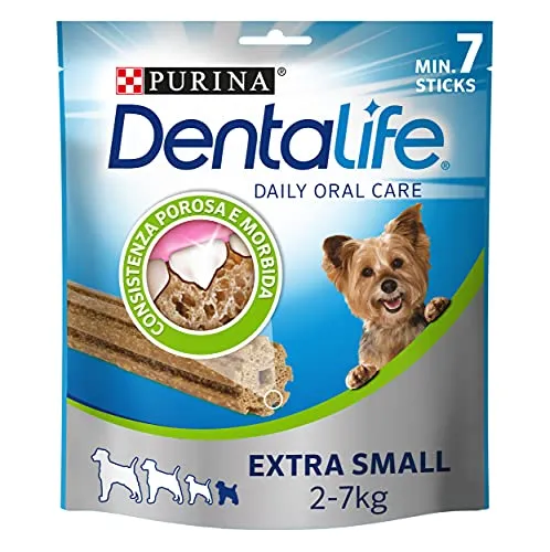 Dentalife Purina Daily Oral Care Extra Small, Snack Dental, Para la higiene oral de perros muy pequeños, Toy , 7 sticks, paquete de 6
