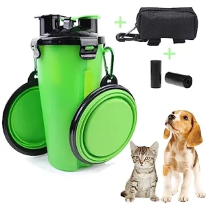 ENVASE PORTÁTIL PERROS COMIDA BEBIDA Y DISPENSADOR BOLSAS
