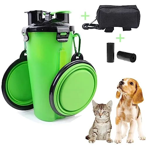 ENVASE PORTÁTIL PERROS COMIDA BEBIDA Y DISPENSADOR BOLSAS