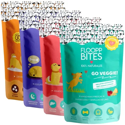 Floopp Bites Snack Natural Perro - Galletas Crujientes y Premios - Mix de Sabores - Pack 4x100g