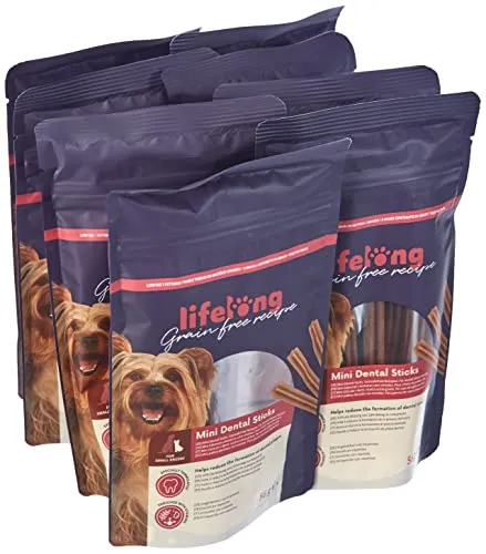 Lifelong Mini palitos dentales sin cereales para razas pequeñas Perro, Pollo, 56g, Paquete de 8