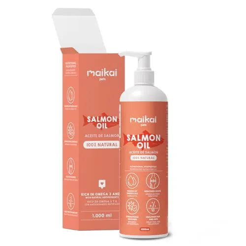 MAIKAI Aceite de Salmon para Perros - Antiinflamatorio - Piel Sana y Pelo Brillante - Articulaciones y Defensas