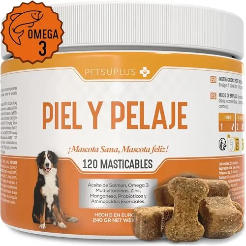 PETSUPLUS Piel y Pelaje - Suplemento Alimenticio con Aceite de Salmon Perros Pequeños
