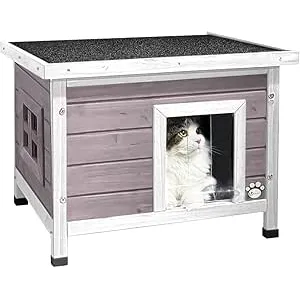 VOUNOT Casa para Gatos de Madera con Techo Asfálti